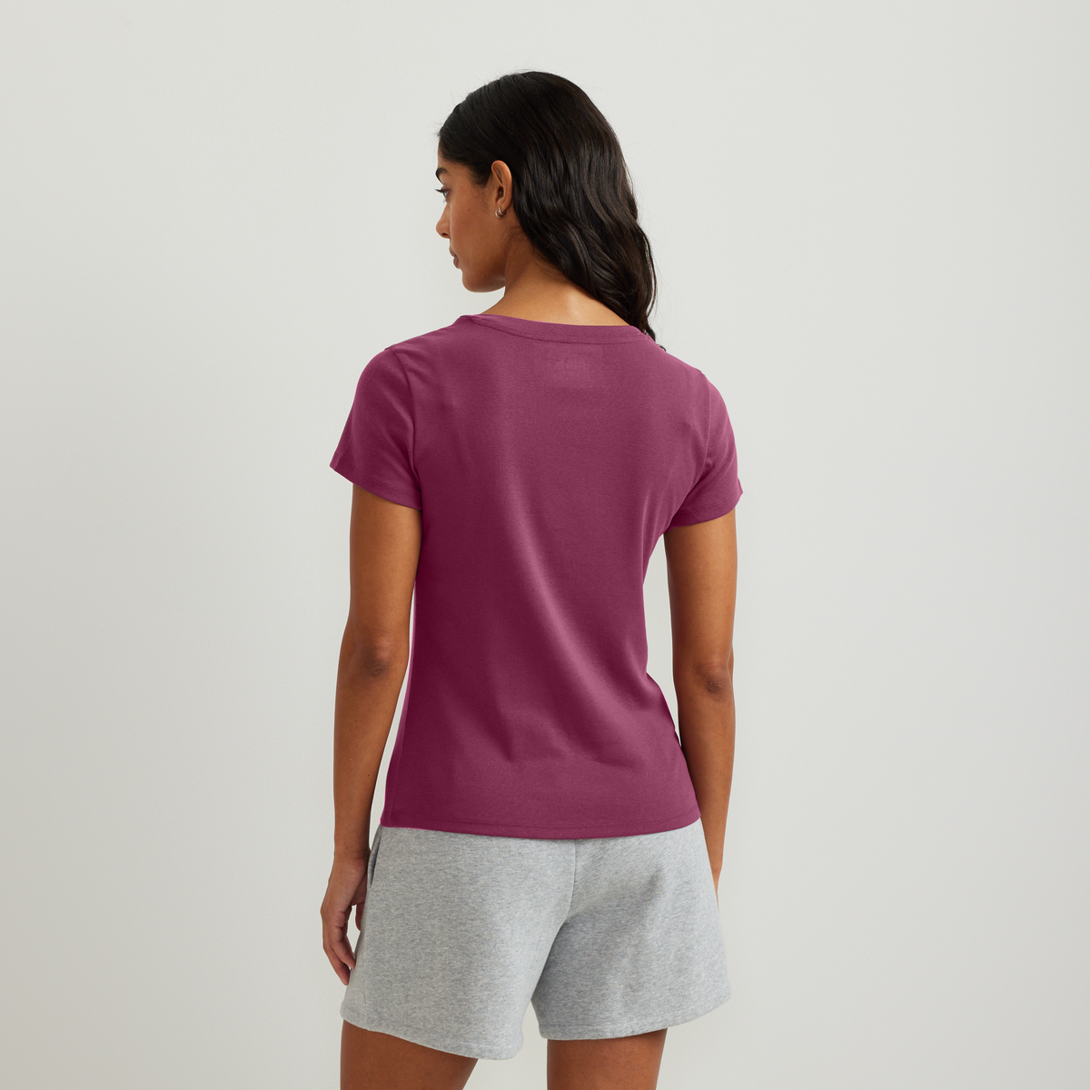 Women's Everyday Short-Sleeve V-Neck T-Shirt-Wine-Regular-F1