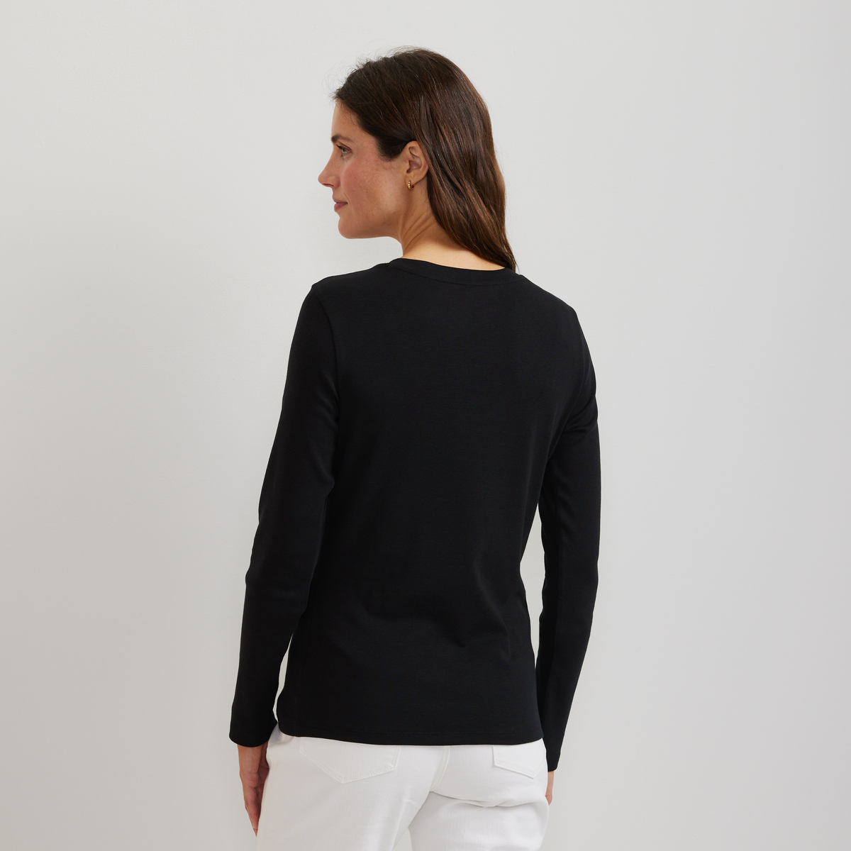 Women's Everyday Long-Sleeve V-Neck T-Shirt-Black-Regular-F1