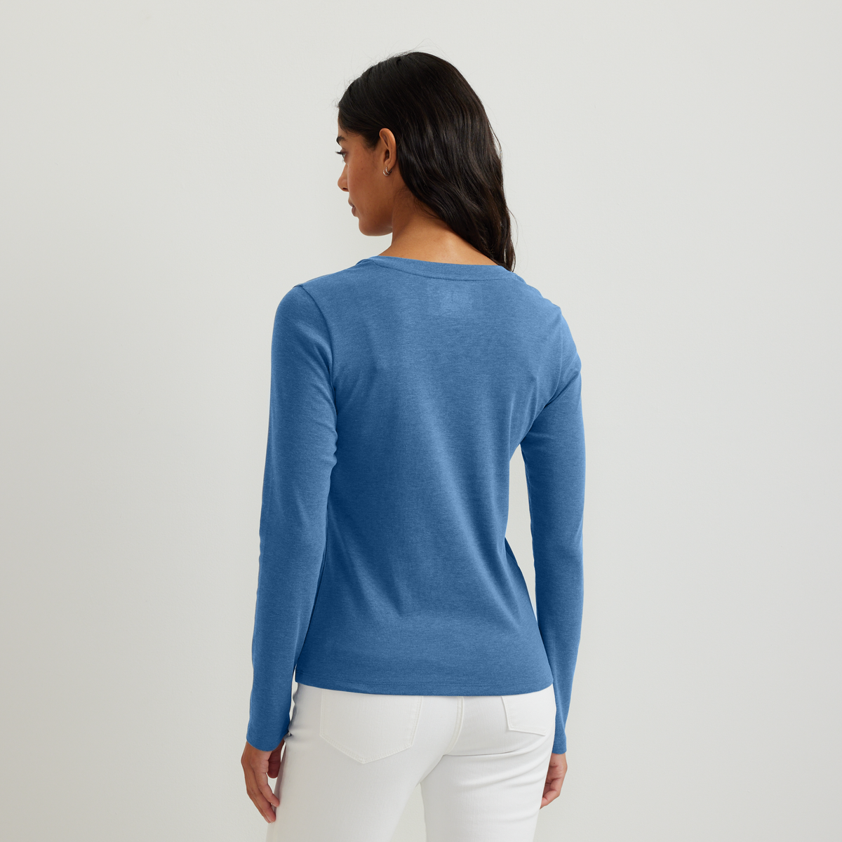 Women's Everyday Long-Sleeve V-Neck T-Shirt-Tile Blue-Regular-F1