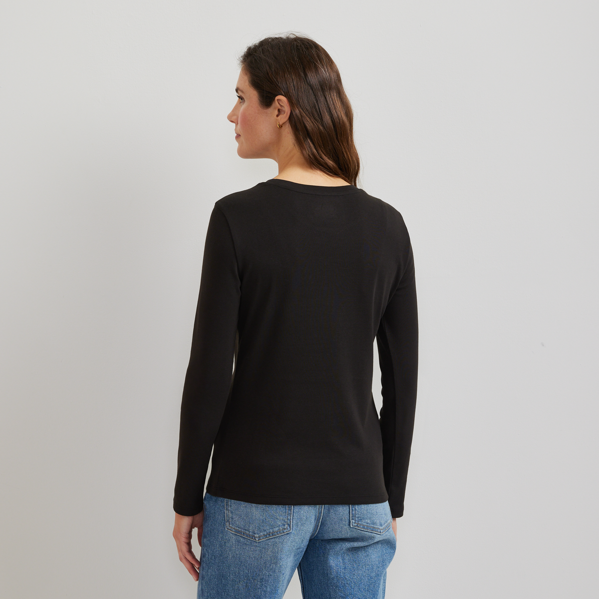 Women's Everyday Long-Sleeve Crewneck T-Shirt-Black-Regular-F1