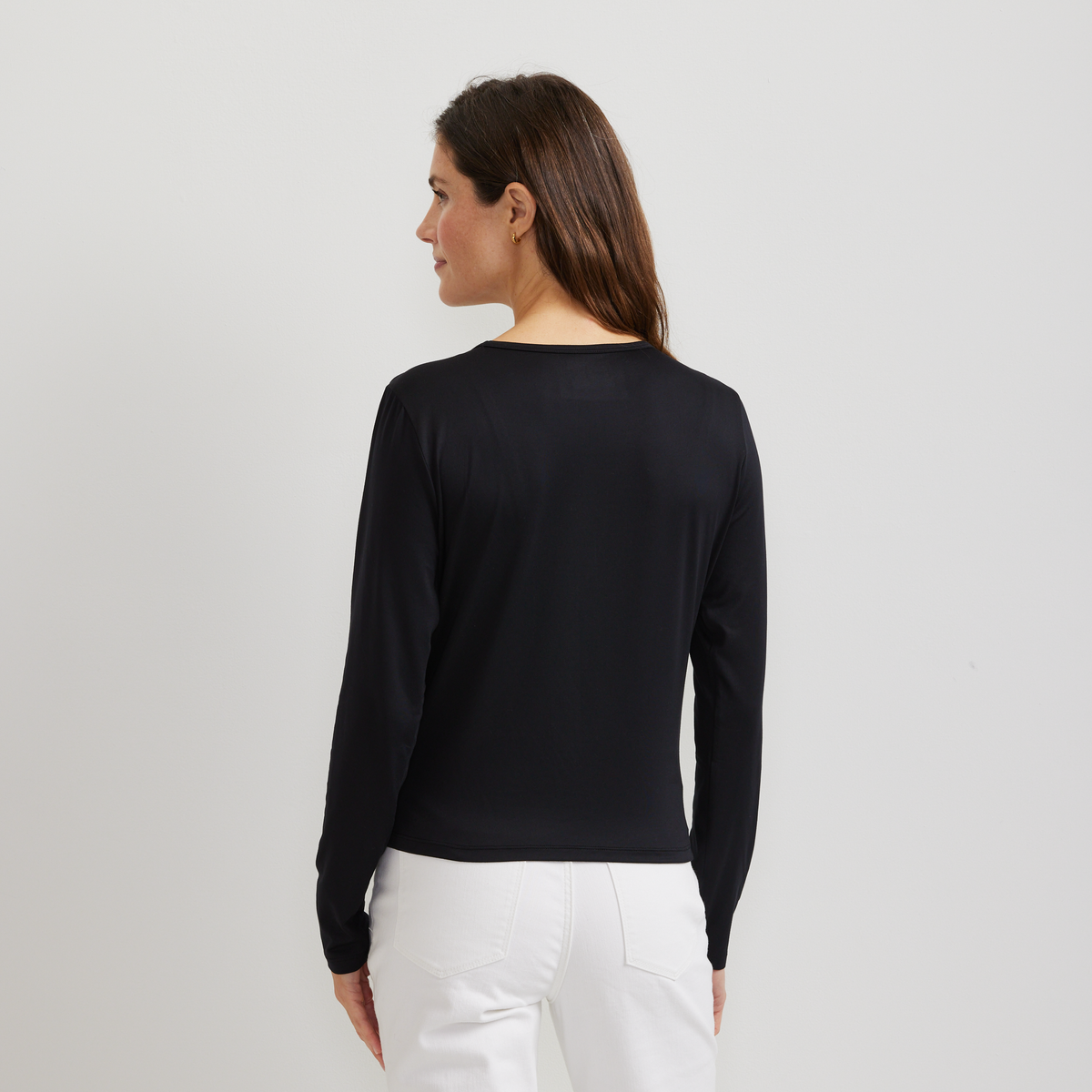 Women's Surreal Wrap-Front Travel T-Shirt-Black-Regular-F1