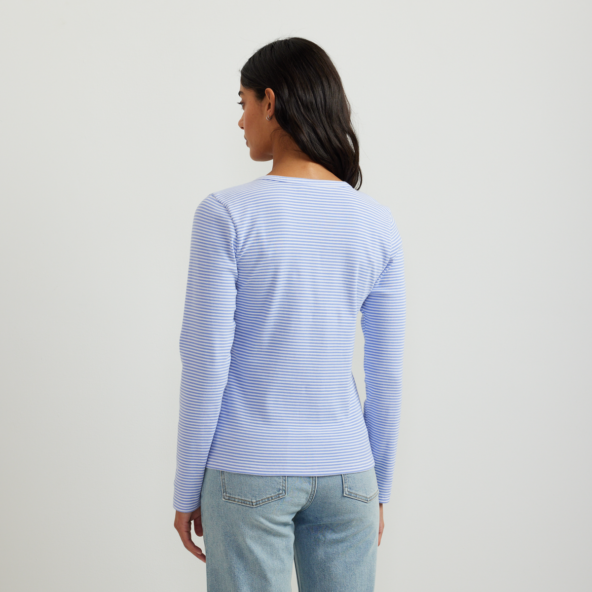 Women's Long-Sleeve Ribbed Henley T-Shirt - Stripe-Dusty Lavendar-Regular-F1