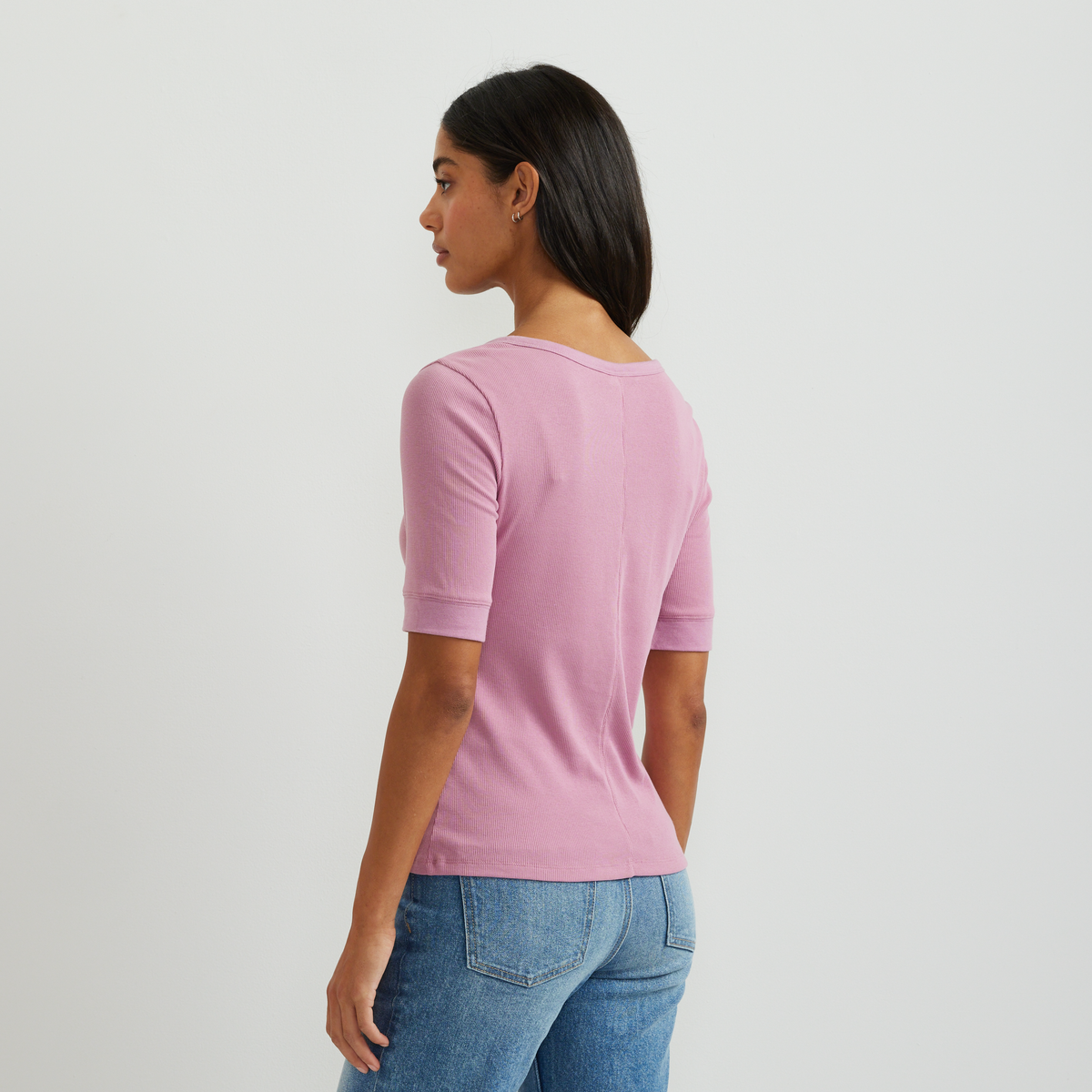Women's Softline Short-Sleeve Ribbed Henley-Vintage Rose-Regular-F1