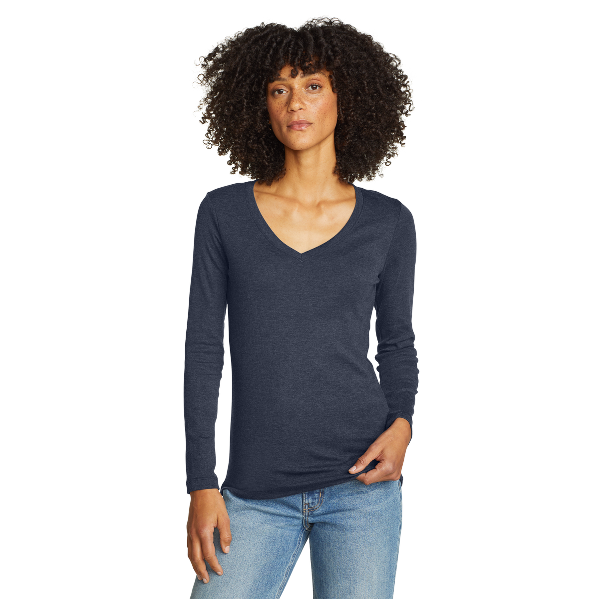 Women's Fav Long-Sleeve V-Neck T-Shirt Med Htr Indigo Regular-5