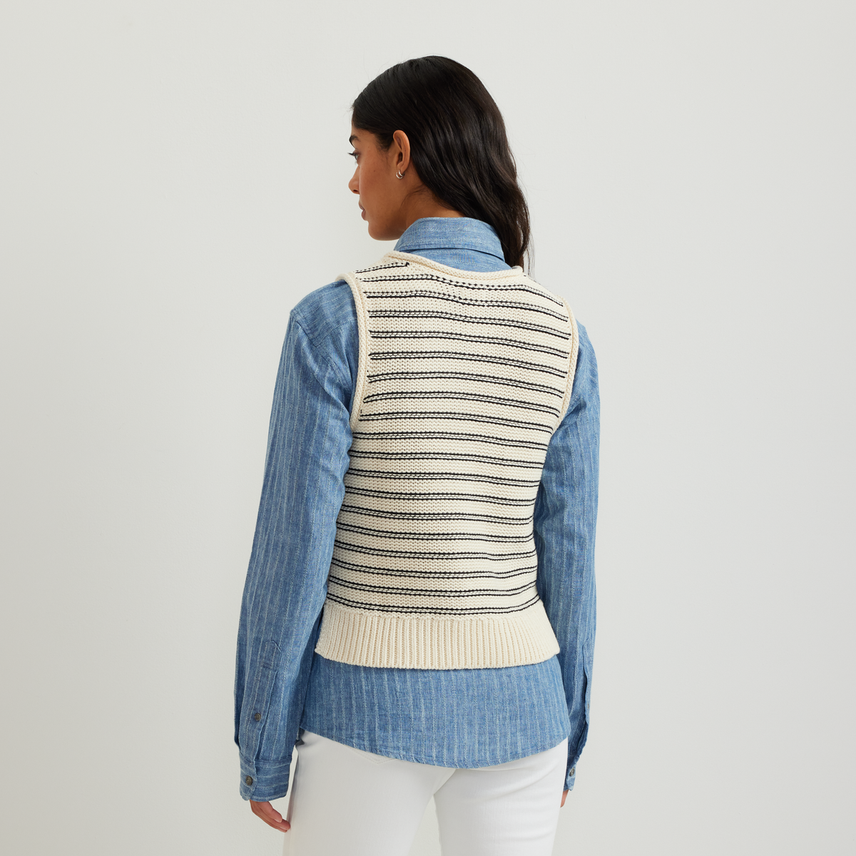 Women's Striped Sweater Tank-Cream-Regular-F1
