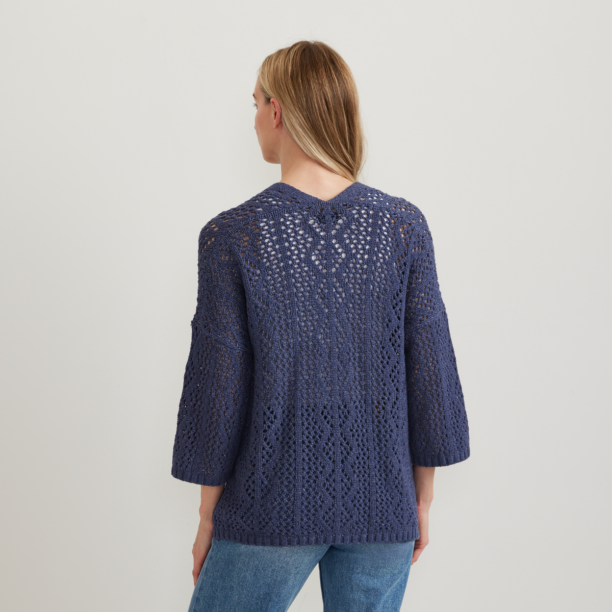 Women's Long Open Front Cardigan-Htr Blue-Regular-F1