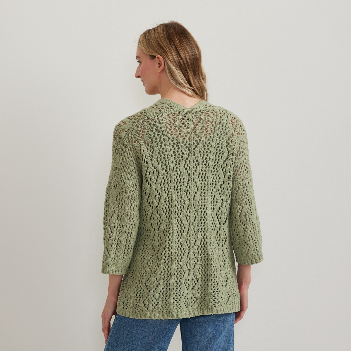 Women's Long Open Front Cardigan-Htr Green-Regular-F1