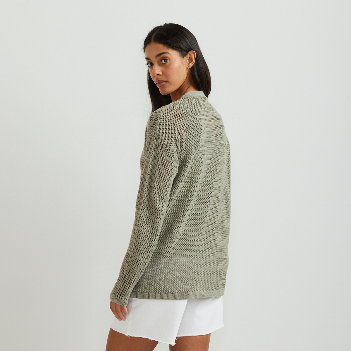 Women's Open-Front Cardigan-Sage-Regular-F1