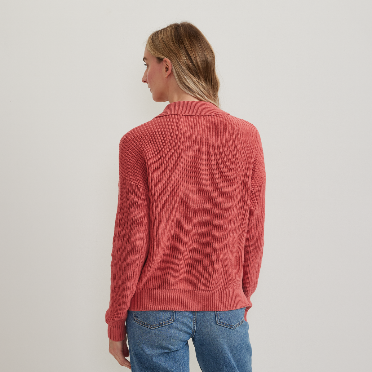 Women's Johnny Collar Polo Sweater-Tangelo-Regular-F1