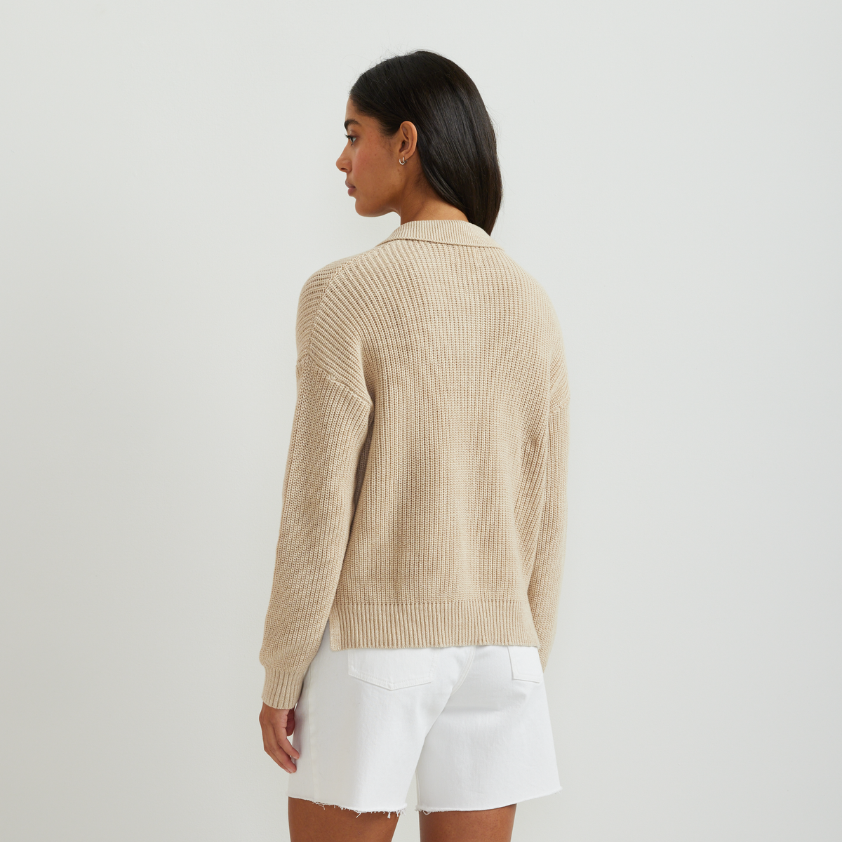 Women's Johnny Collar Polo Sweater-Htr Oatmeal-Regular-F1