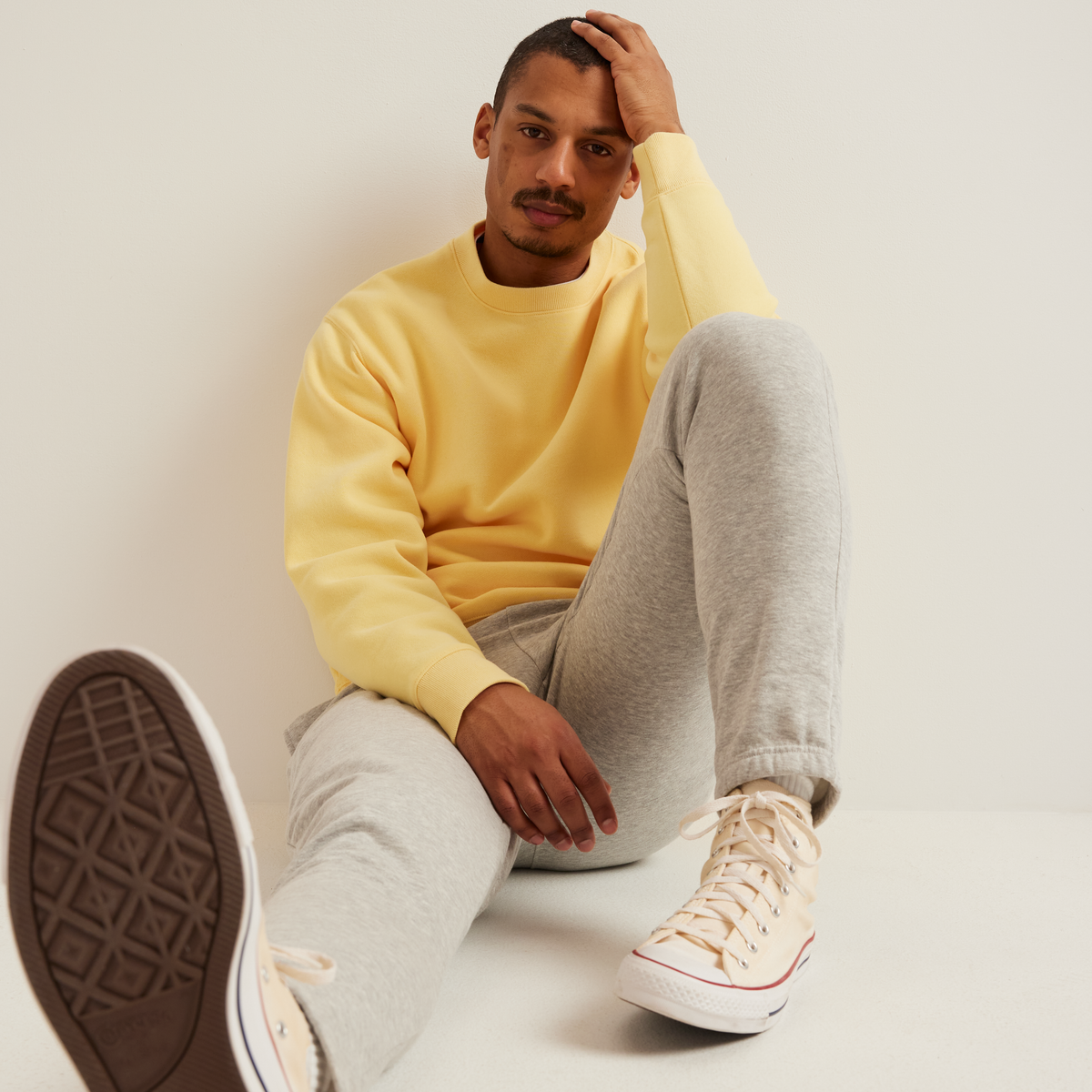 Men's Vintage Soft Crew Sweatshirt-Yellow-Regular-Q1