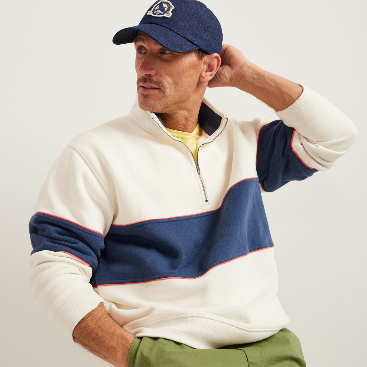 Men's Vintage Soft 1/4-Zip - Stripe-Ivory-Regular-T3