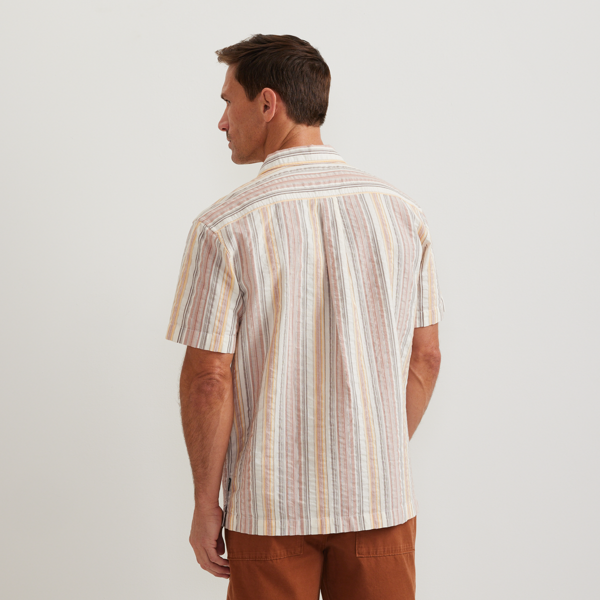 Men's Novelty Camp Shirt- Stripe-Mineral Red-Regular-F1