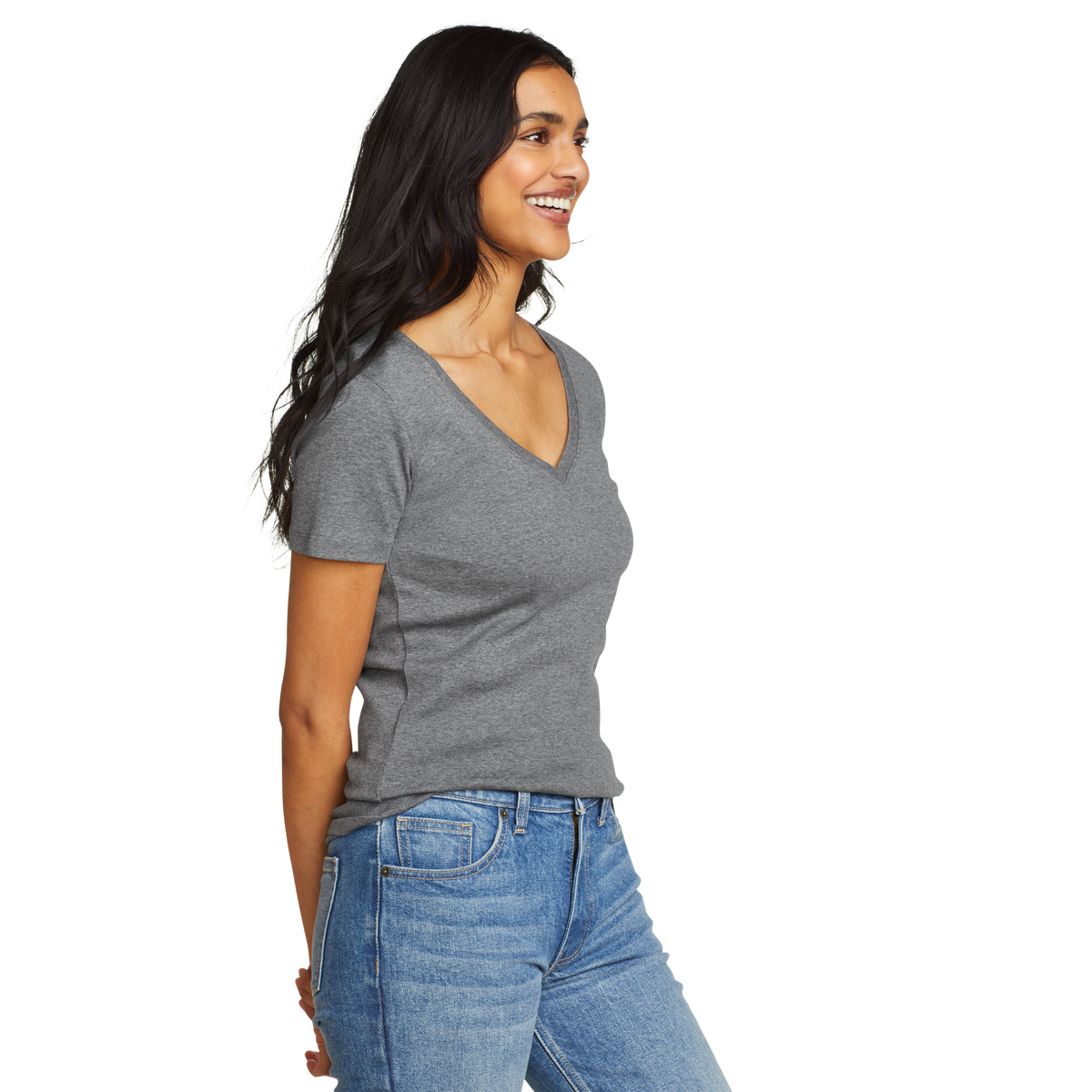 Women's Fav Short-Sleeve V-Neck T-Shirt-Med Htr Gray-Regular-10