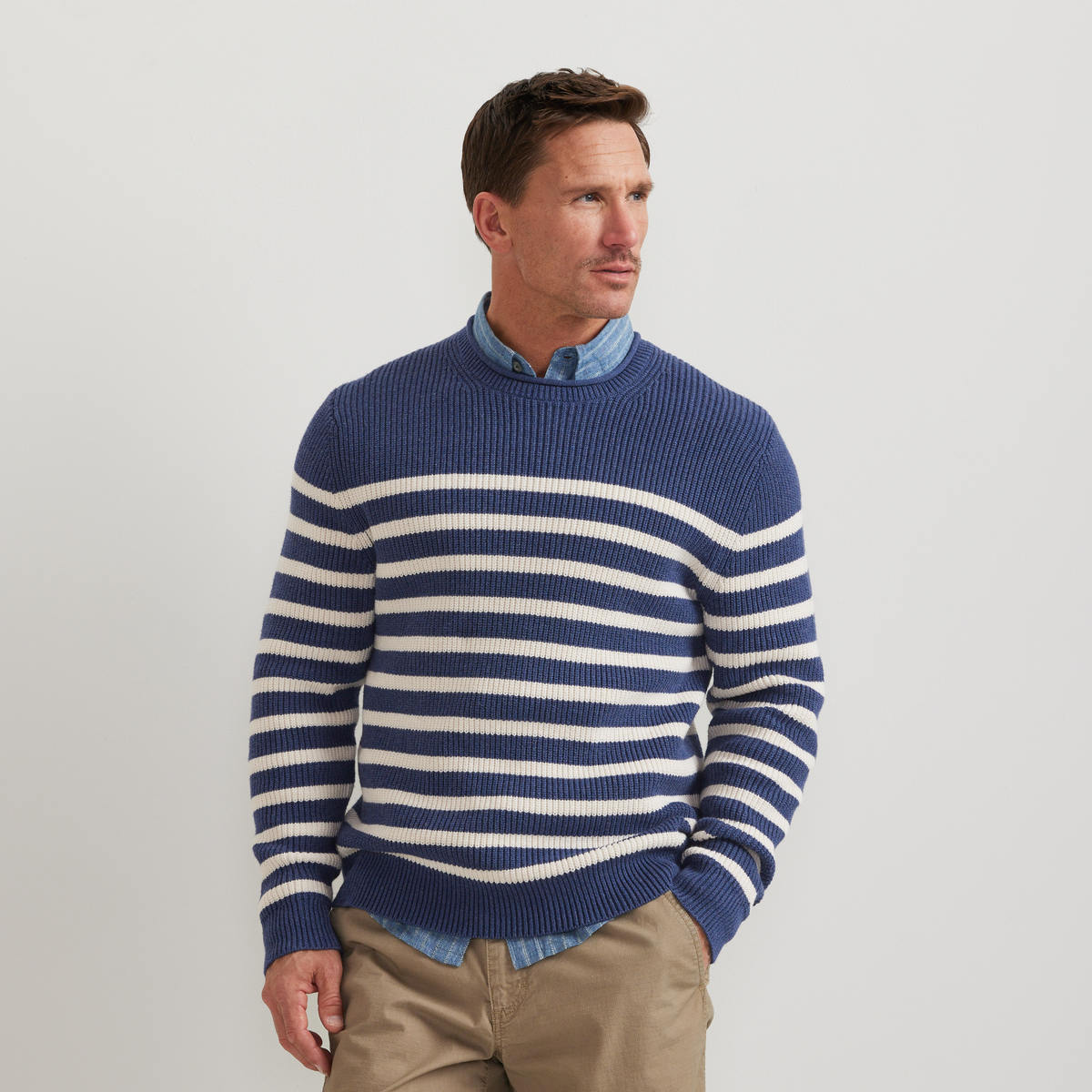 Men's Signature Roll Neck Sweater - Solid-Navy Htr-Regular-C1