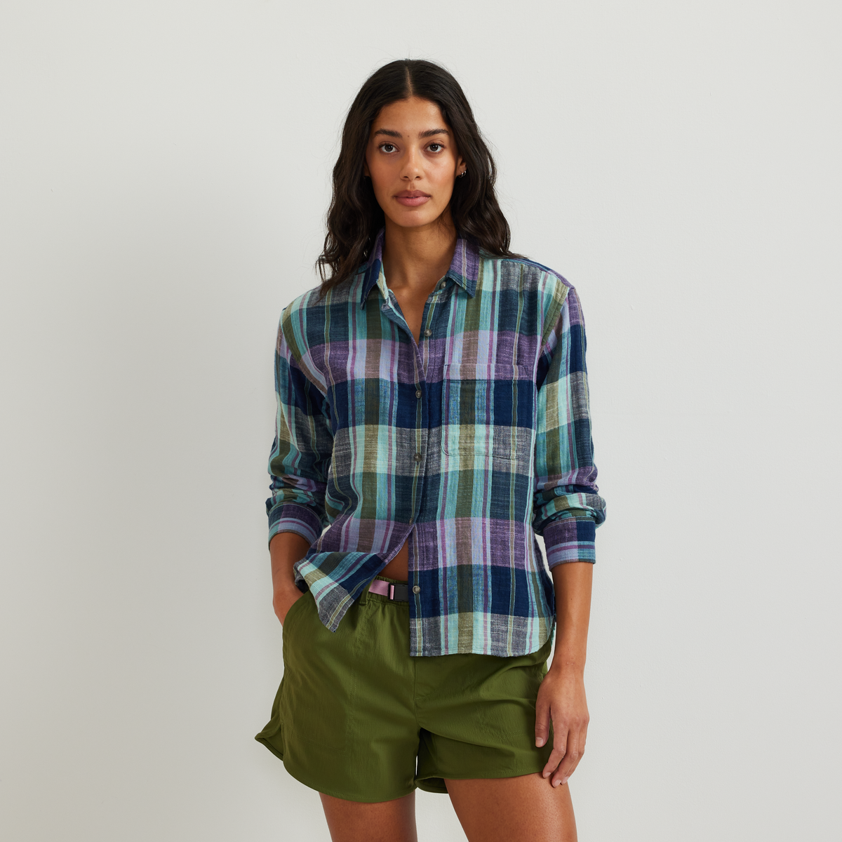 Women's Plaid Cotton Slub-Texture Shirt-Orchid-Regular-C1