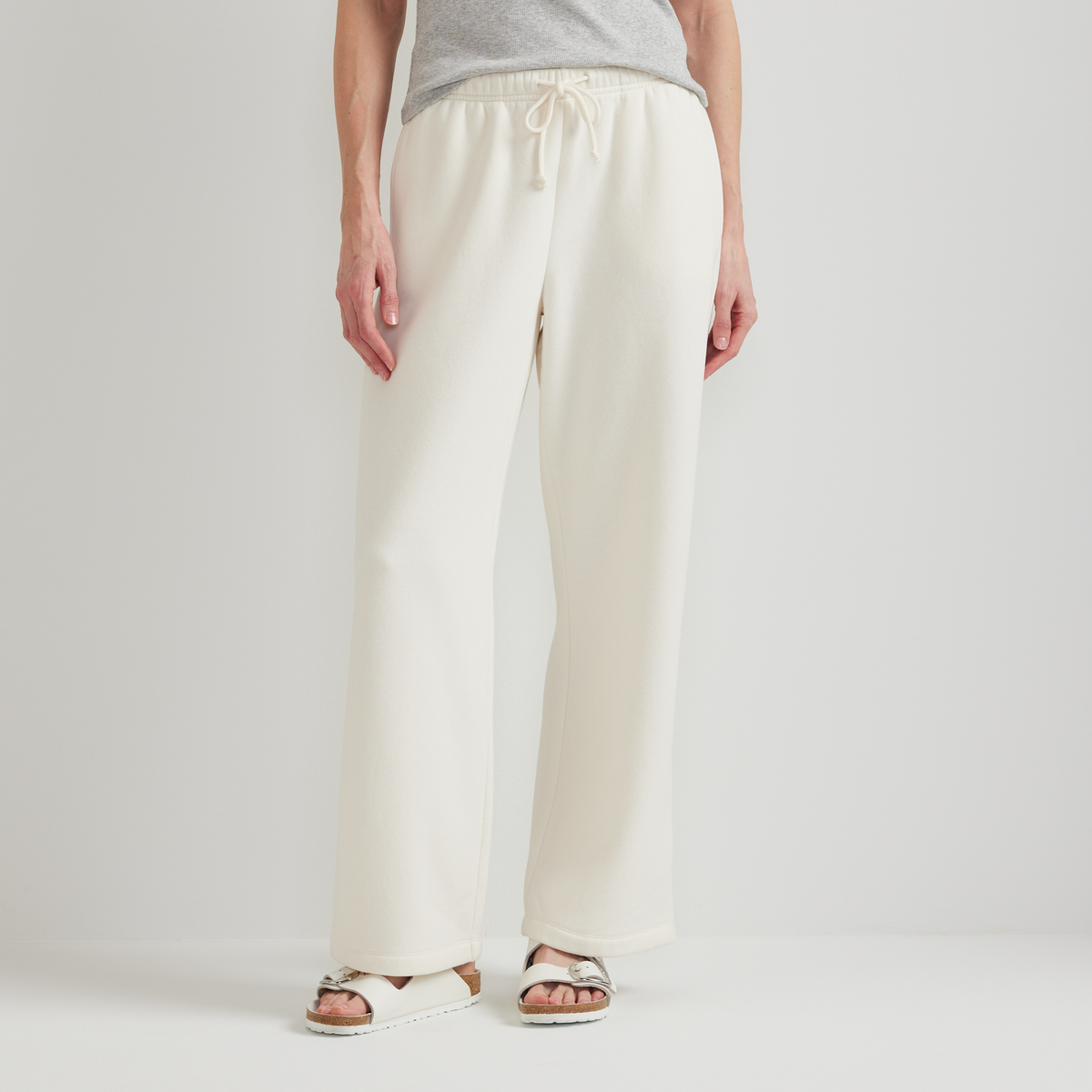 Women's Vintage Soft Relaxed Fit Wide Leg Sweatpants-Ivory-Regular-C1