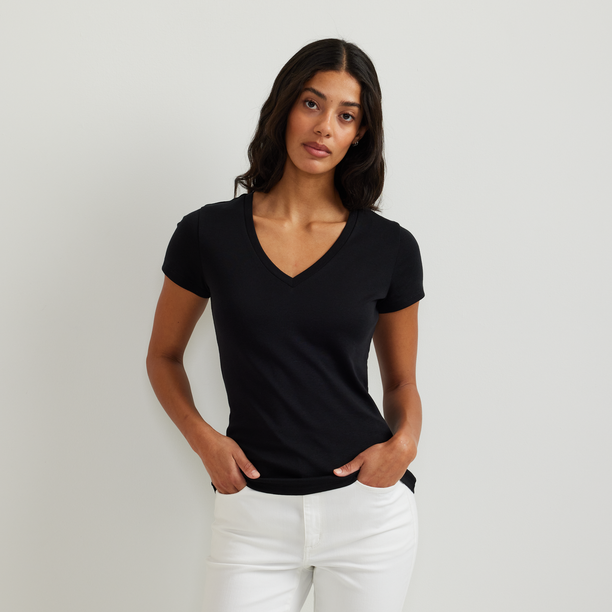 Women's Everyday Short-Sleeve V-Neck T-Shirt-Black-Regular-C1