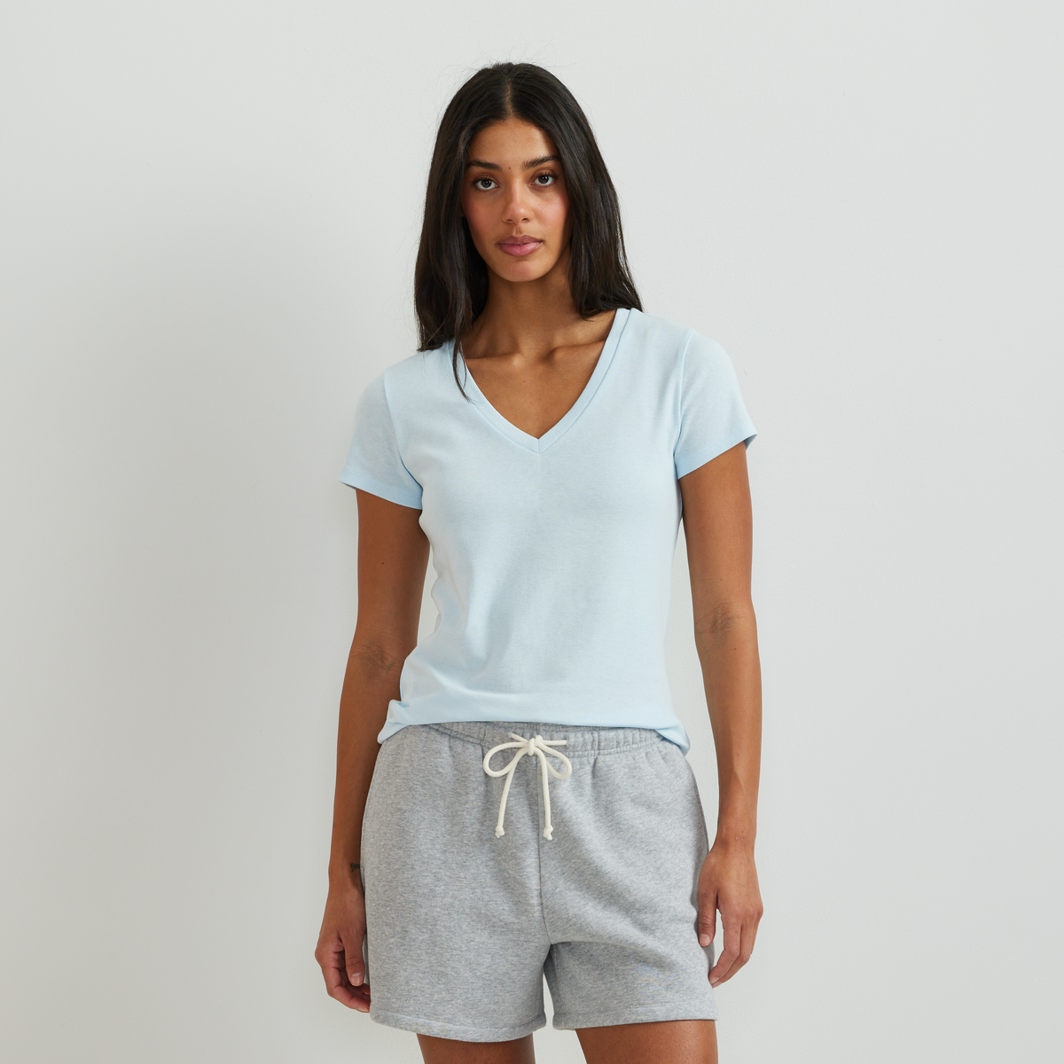 Women's Everyday Short-Sleeve V-Neck T-Shirt-Pale Blue-Regular-C1