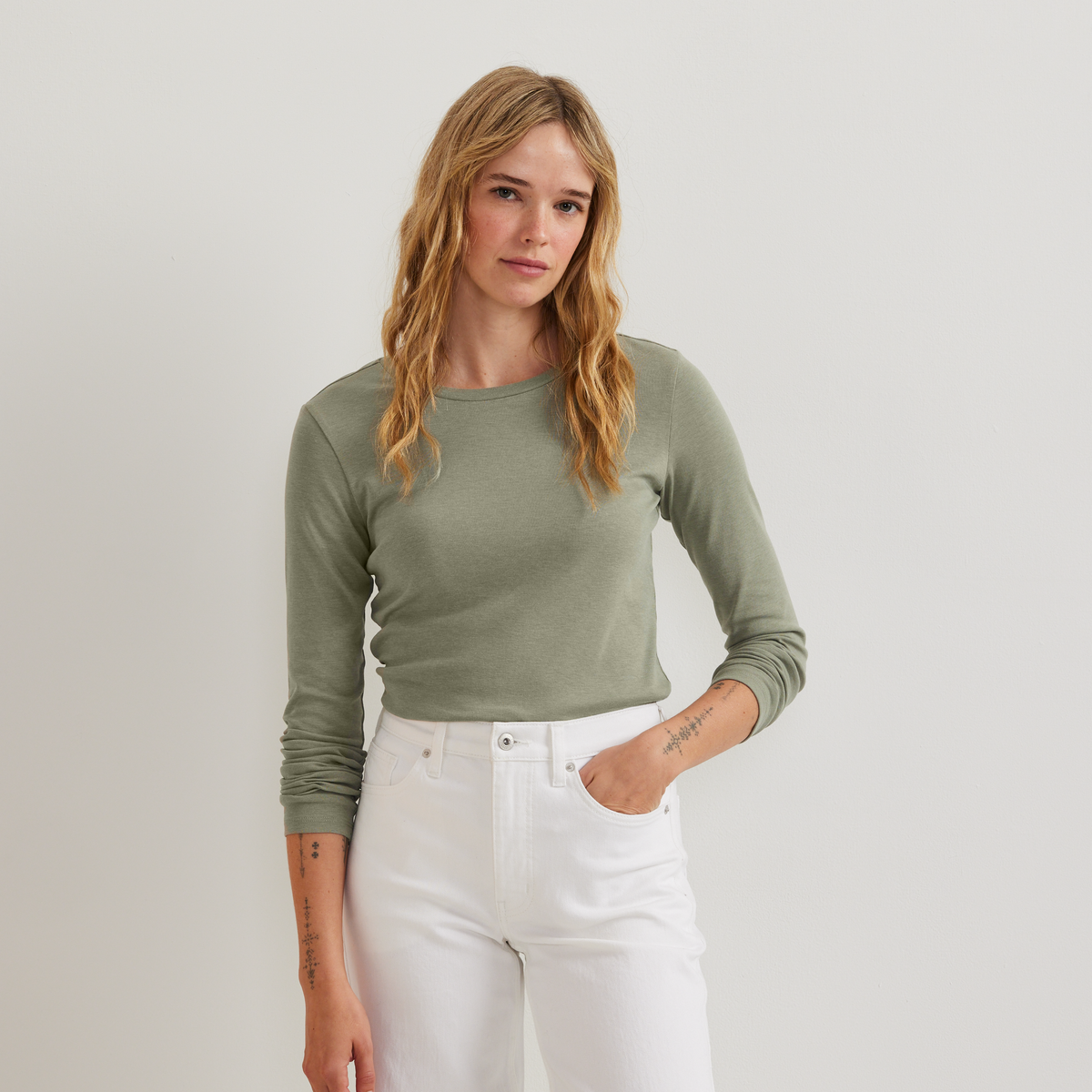 Women's Everyday Long-Sleeve Crewneck T-Shirt-Sage-Regular-C1