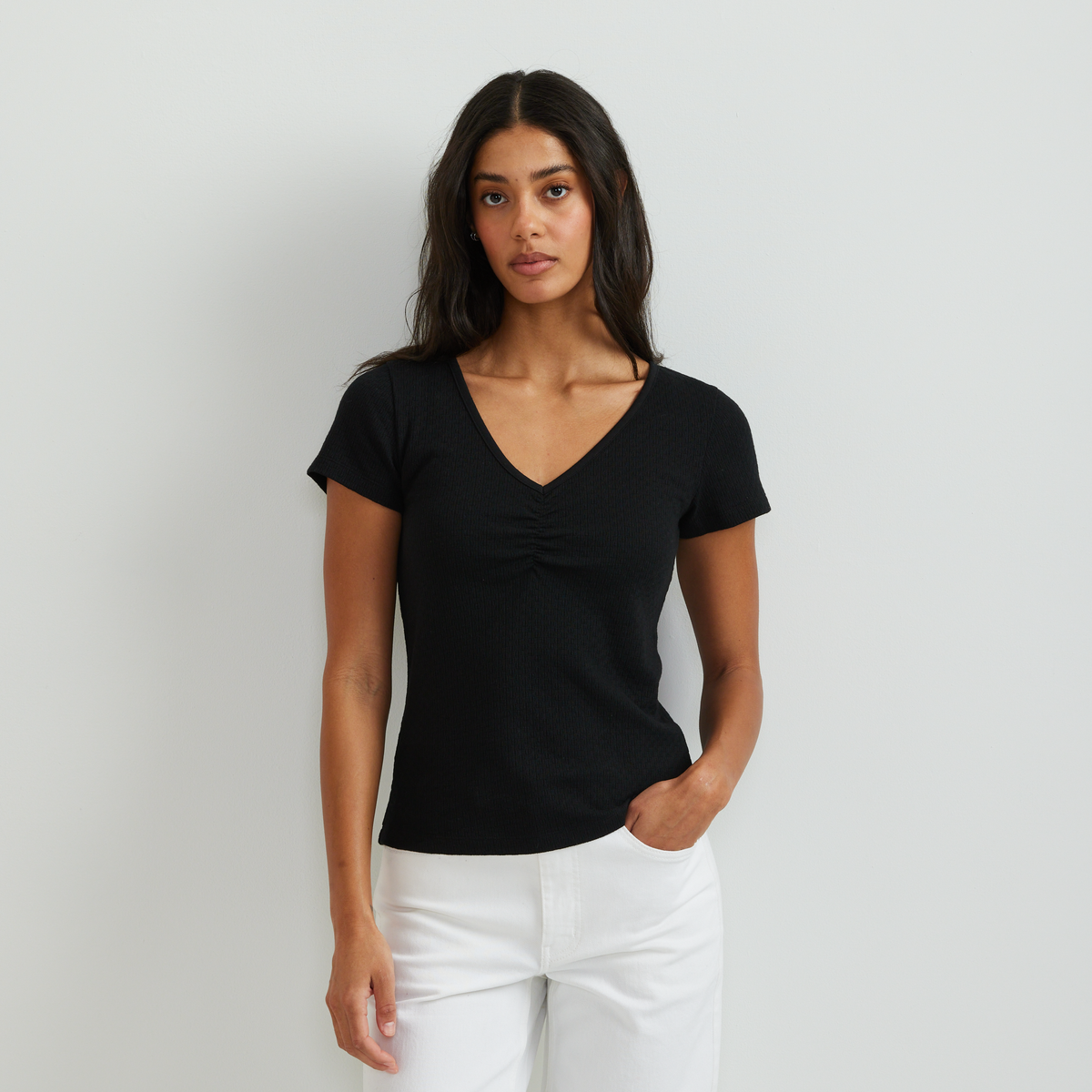 Women's Pointelle Dobby Shirt-Black-Regular-C1