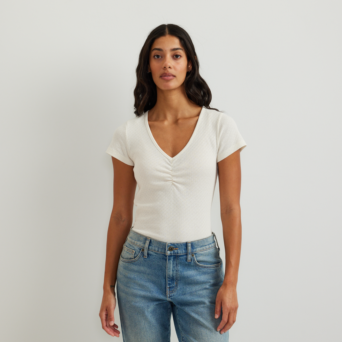 Women's Pointelle Dobby Shirt-Ivory-Regular-C1
