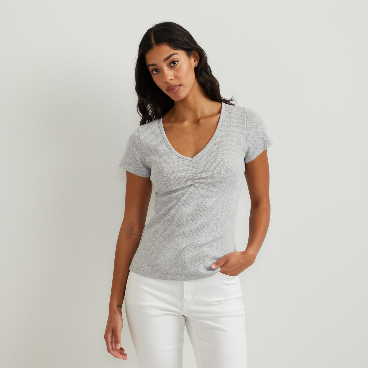 Women's Pointelle Dobby Shirt-Lt Htr Gray-Regular-C1