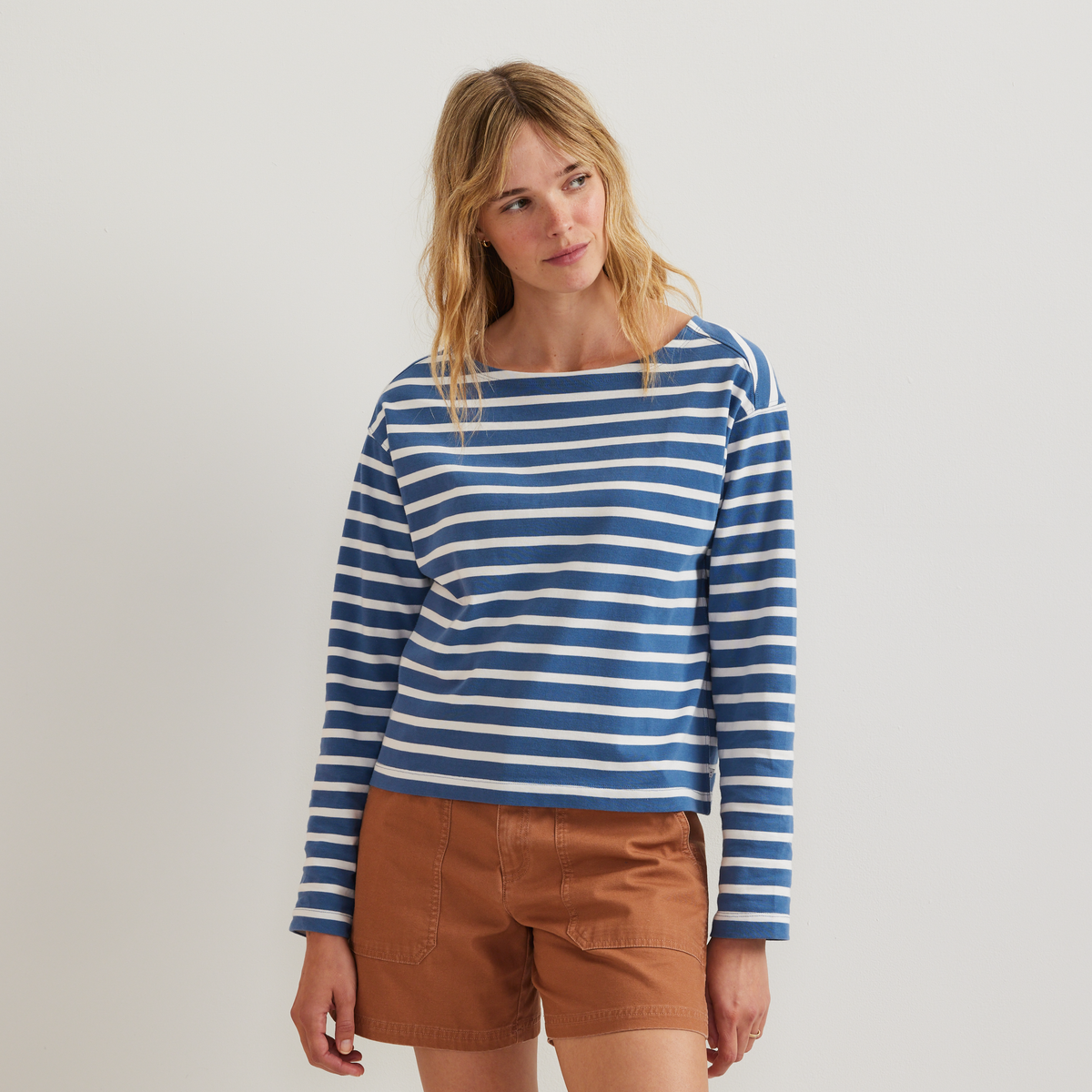 Women's Sailor Bateau Neck T-Shirt-Tile Blue-Regular-C1