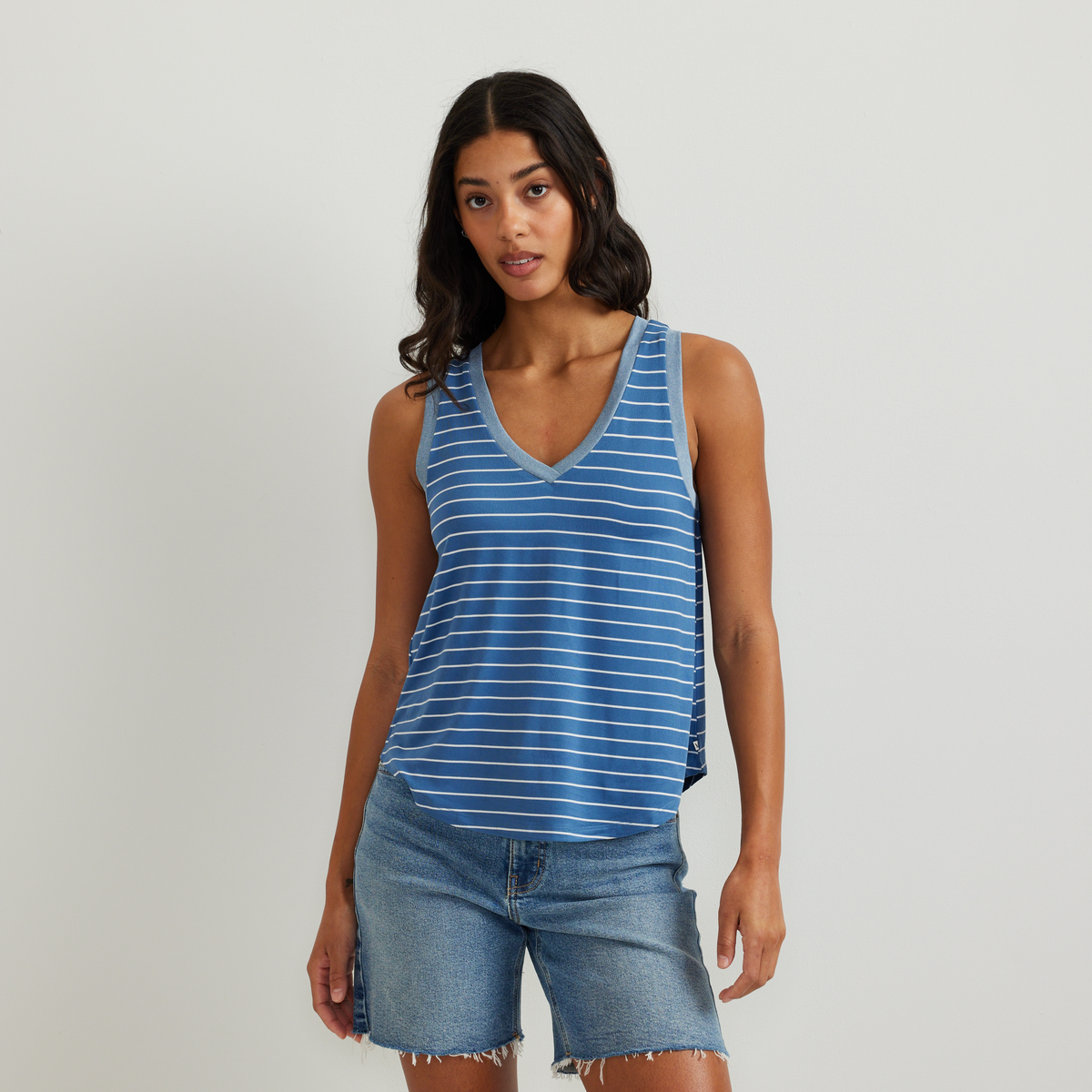 Women's Surreal V-Neck Travel Tank-Tile Blue-Regular-C1