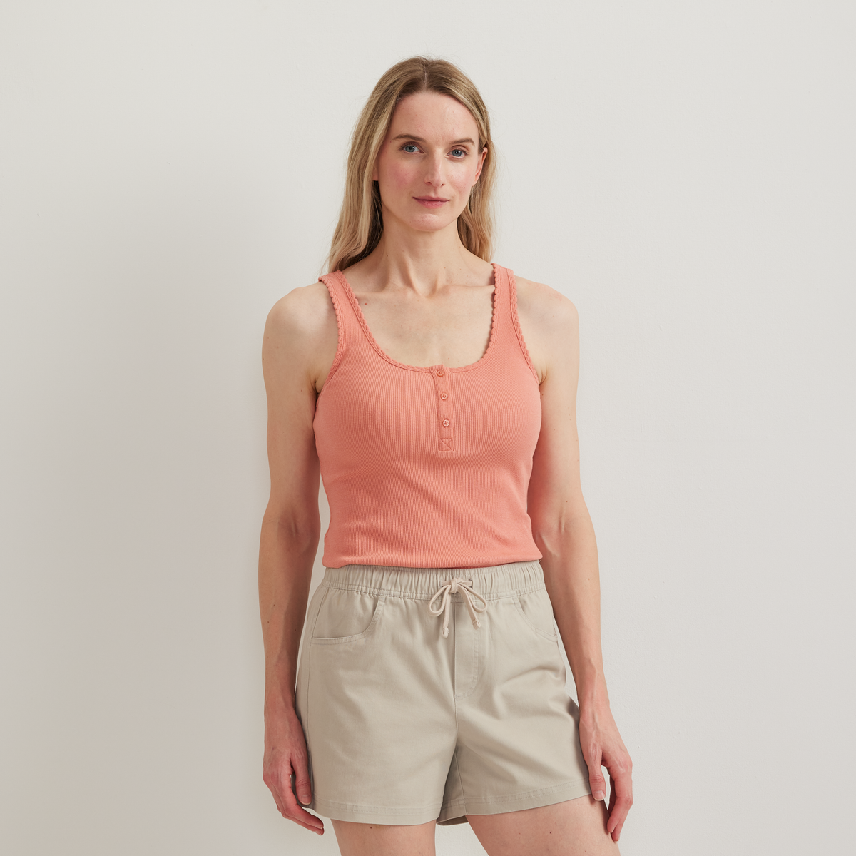 Women's Ribbed Henley Tank-Tangelo-Regular-C1