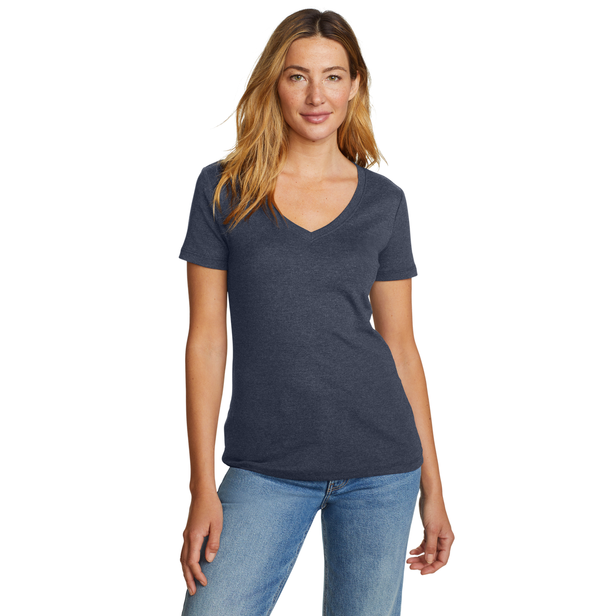 Women's Fav Short-Sleeve V-Neck T-Shirt-Htr Indigo-Regular-21