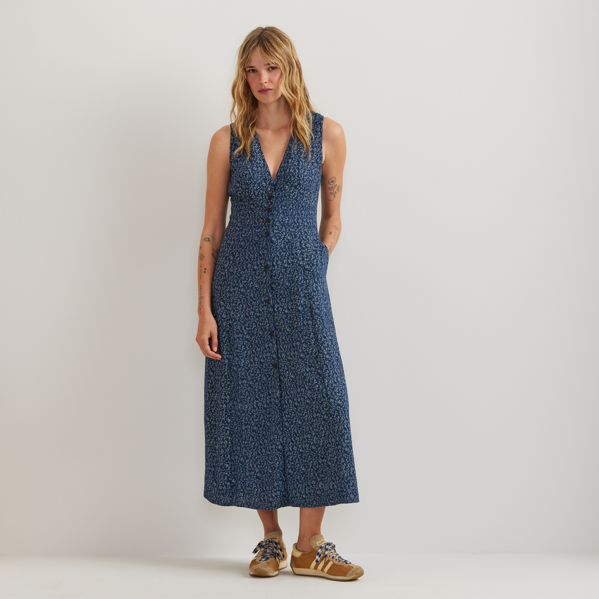 Women's Button Front Sl Midi Dress-Dusk-Regular-C1