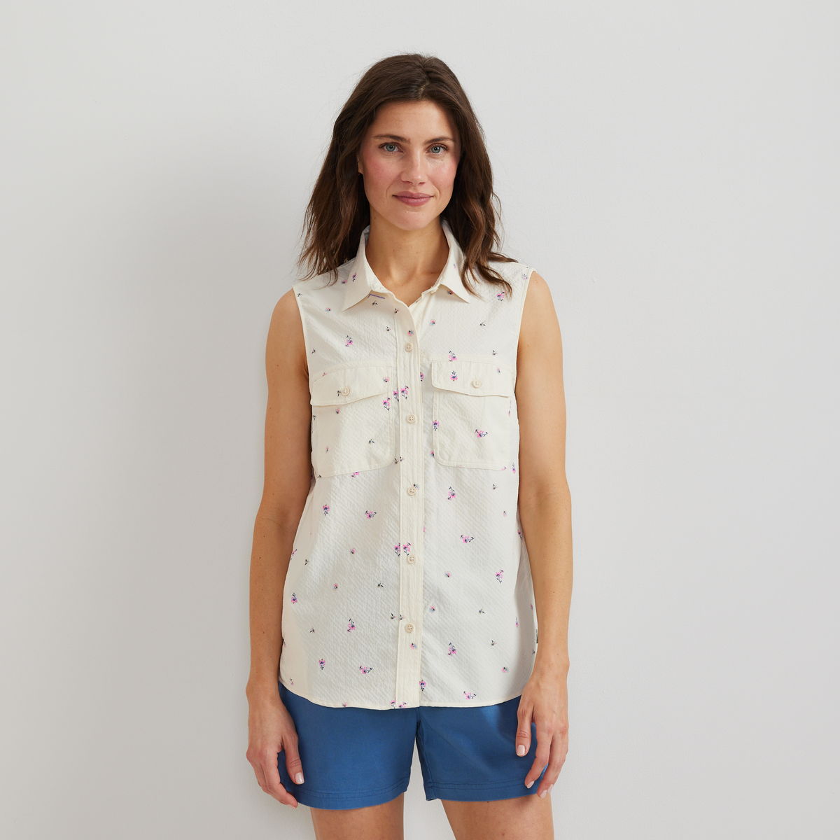 Women's Sleeveless Mountain Shirt 3.0 - Print-Lt Ivory-Regular-C1