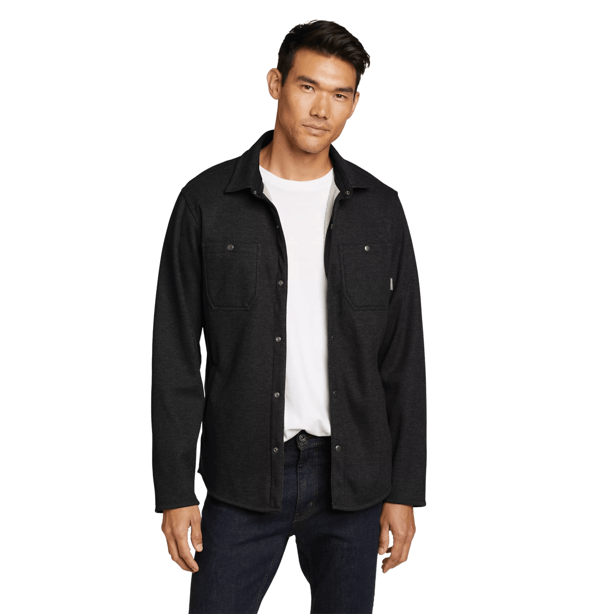 Men's Faux Shearling-Lined Thermal Shirt-Black-Regular-2