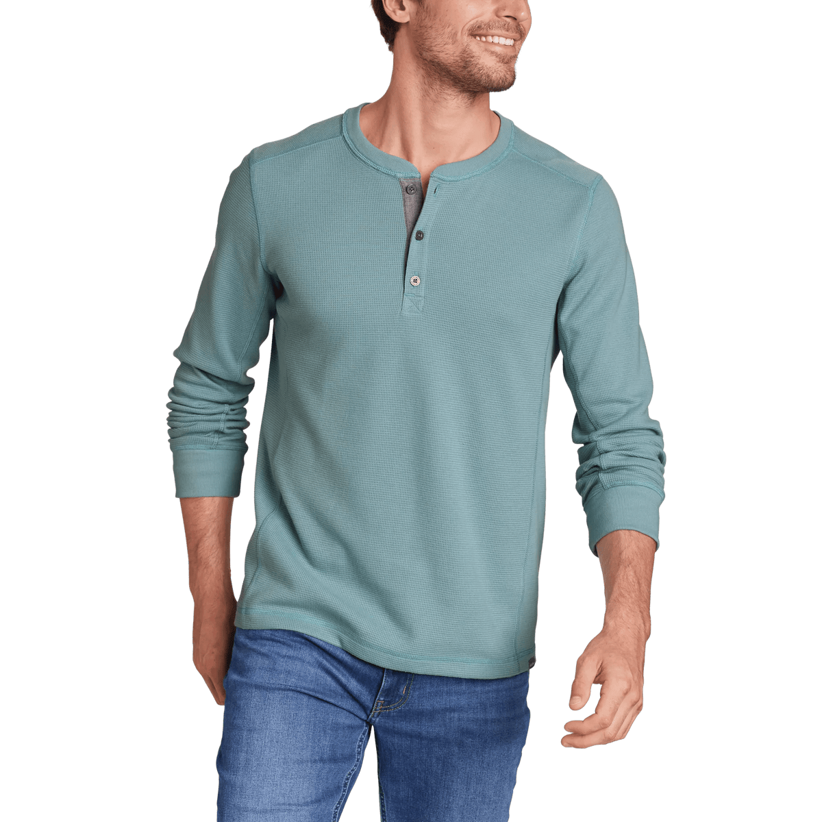 Men's Eddie's Favorite Ultrasoft Thermal Henley-Sea Blue-Regular-3