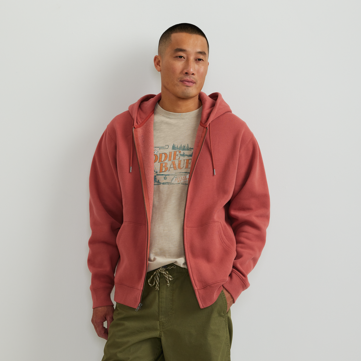 Men's Vintage Soft Full-Zip Sweatshirt-Mineral Red-Regular-C1