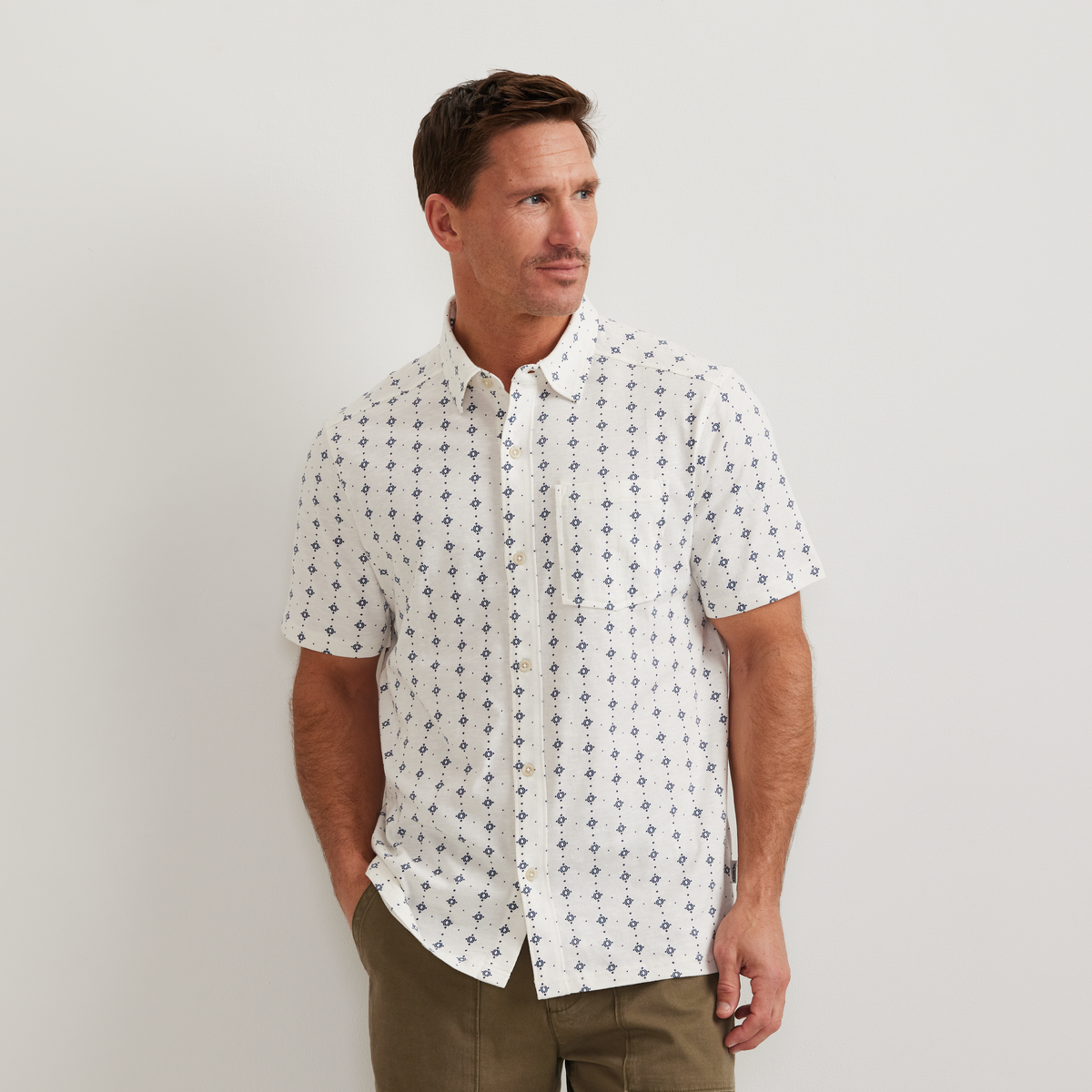 Men's New Baja Button-Up Shirt-Cream-Regular-C1
