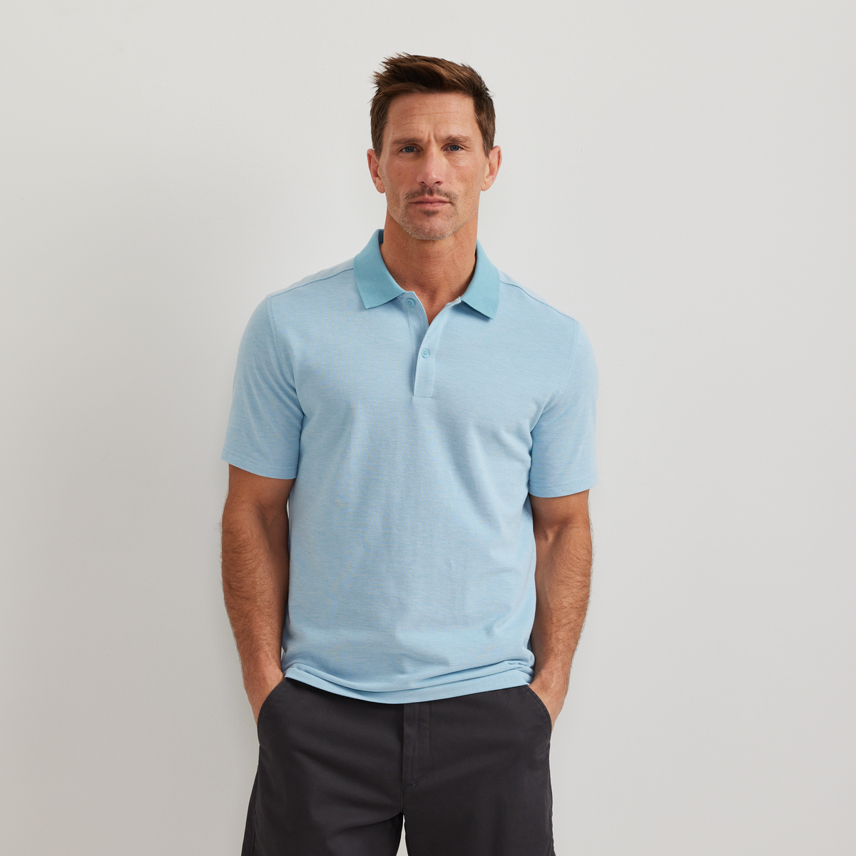Men's Signature Piqué Short-Sleeve Polo-Blue Fog-Regular-C1