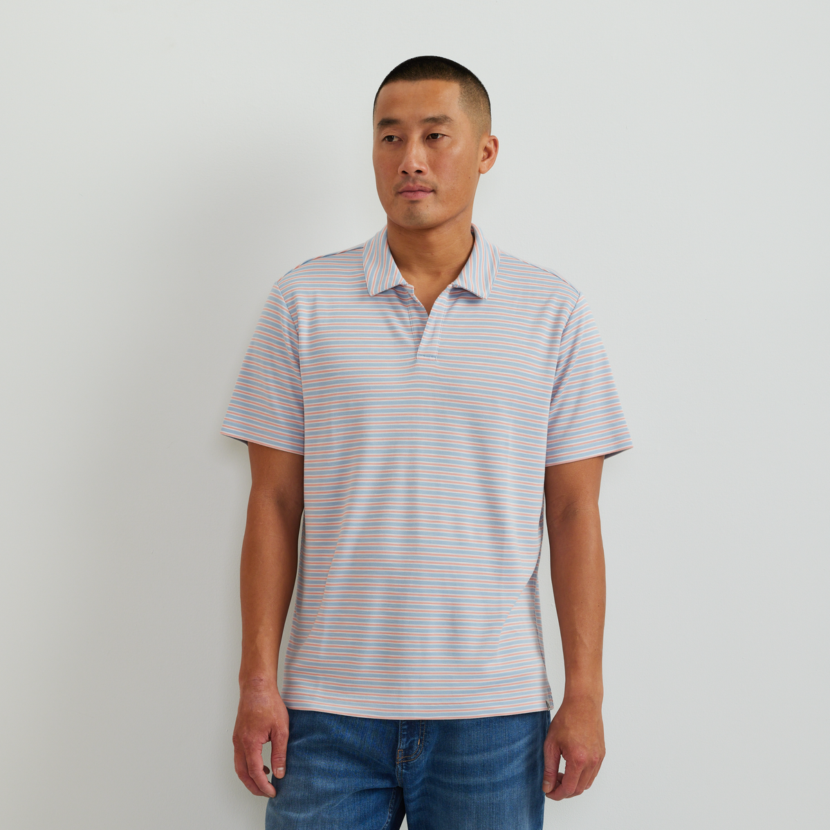Men's SS Journey Modal Polo Stripe-Tangelo-Regular-C1