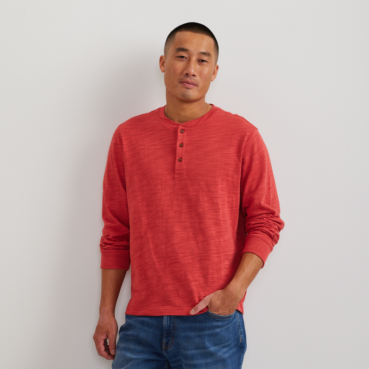 Men's Slub Jersey Henley-Rhubarb-Regular-C1