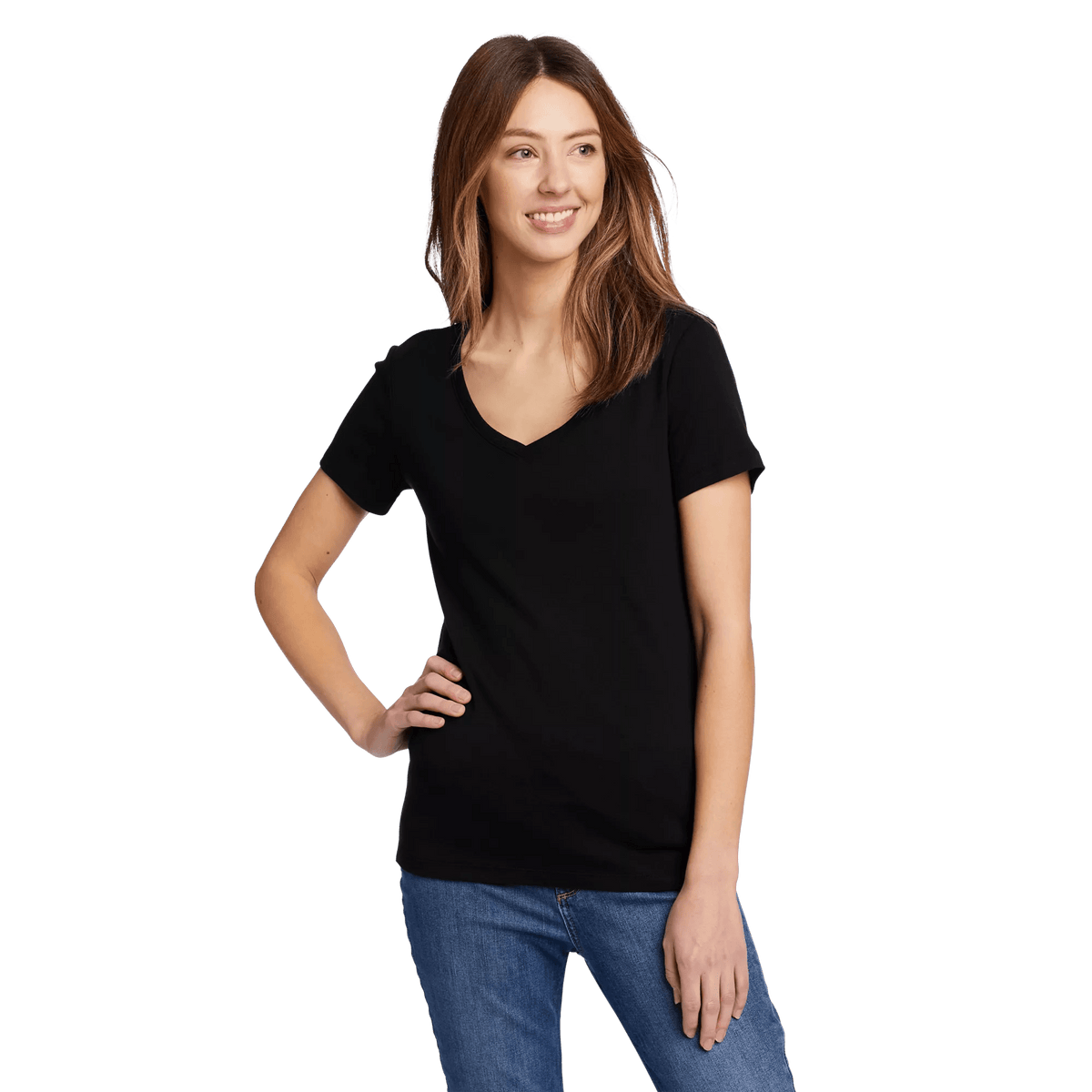 Women's Stine's Short-Sleeve V-Neck T-Shirt-Black-Regular-4