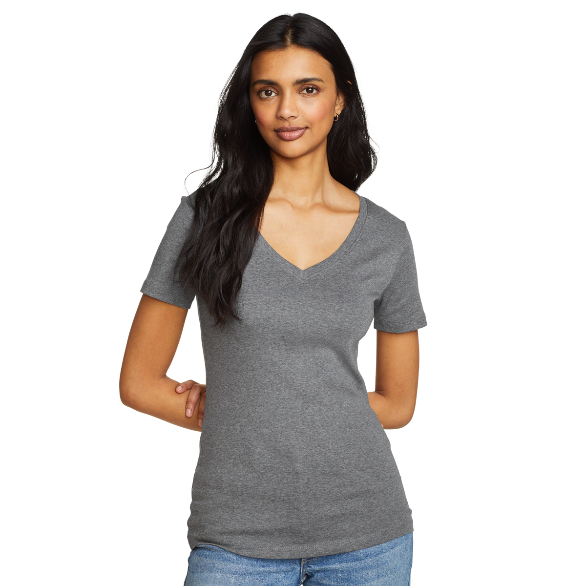Women's Fav Short-Sleeve V-Neck T-Shirt-Med Htr Gray-Regular-8