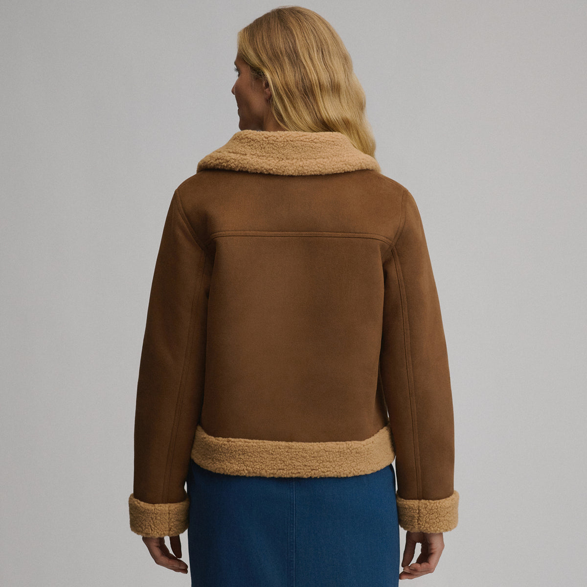 Women's Faux Shearling Jacket-Camel-2