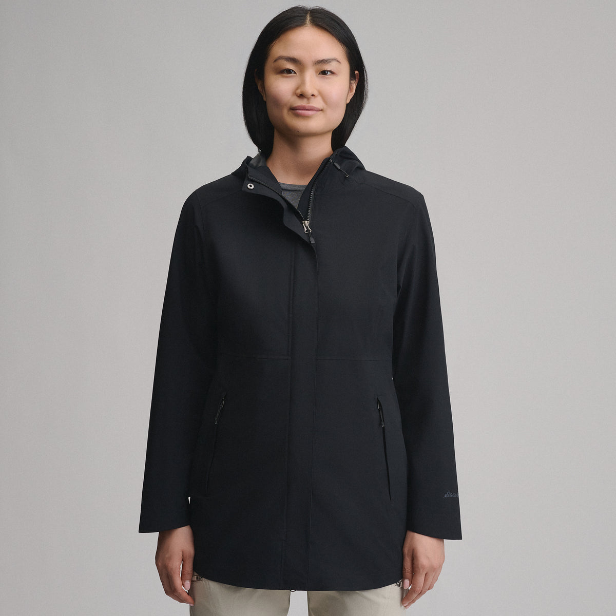Women's Cloud Cap Waterproof Stretch Hooded Rain Parka-Black-2