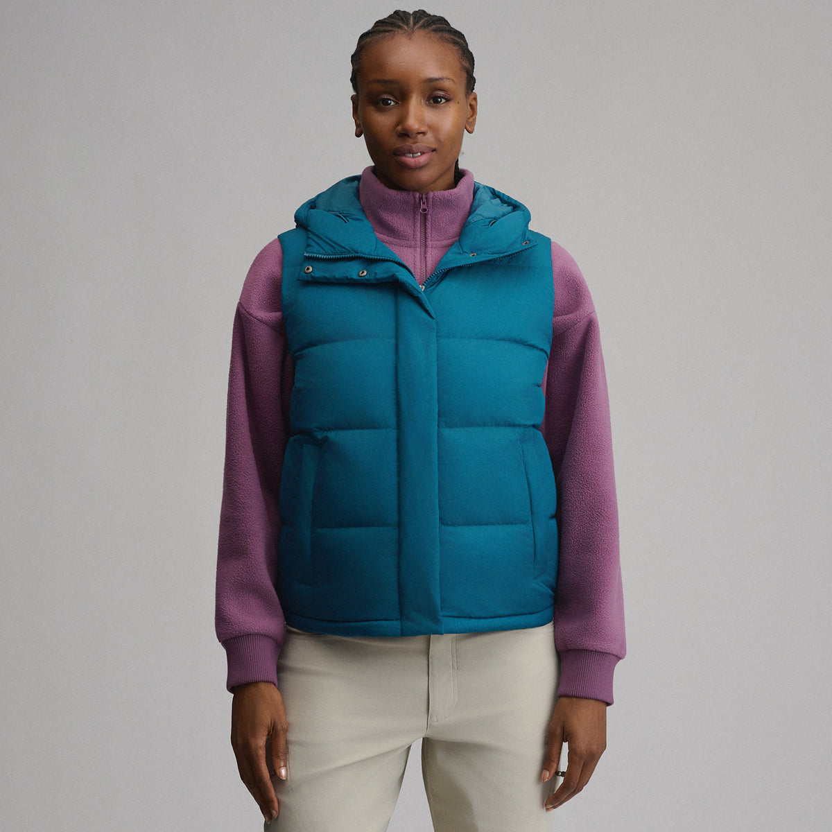 Women's Ketchum Short Down Hooded Vest-Meridian Blue-6