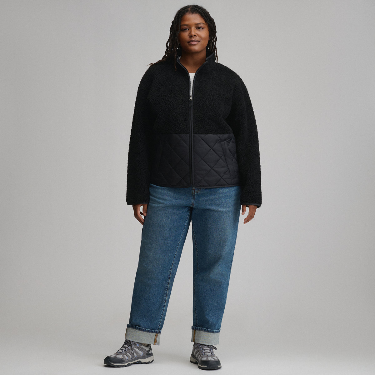 Women's Wander Mixed Media Fleece Jacket-Black-4
