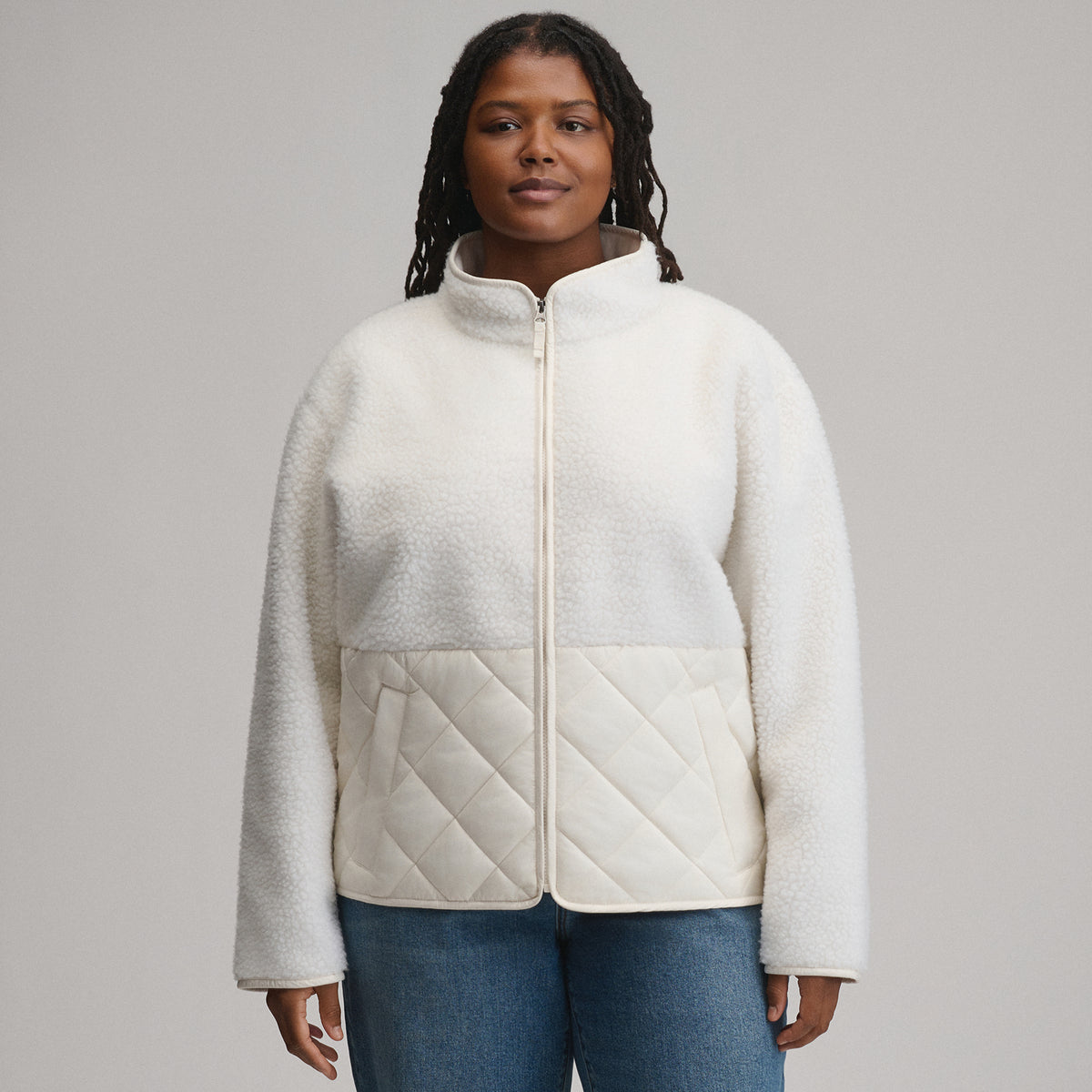 Women's Wander Mixed Media Fleece Jacket-Ivory-9