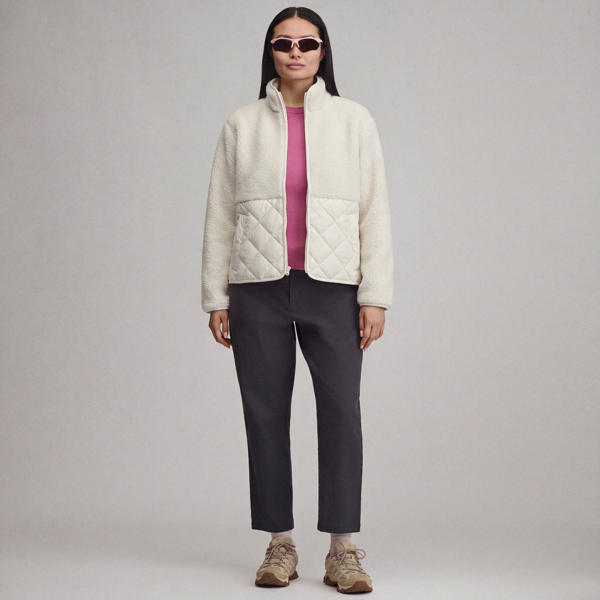 Women's Wander Mixed Media Fleece Jacket-Ivory-8