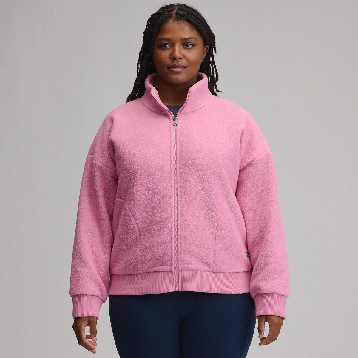 Women's Authentic Outdoor Full-Zip Fleece Mock Pullover-Blush-1