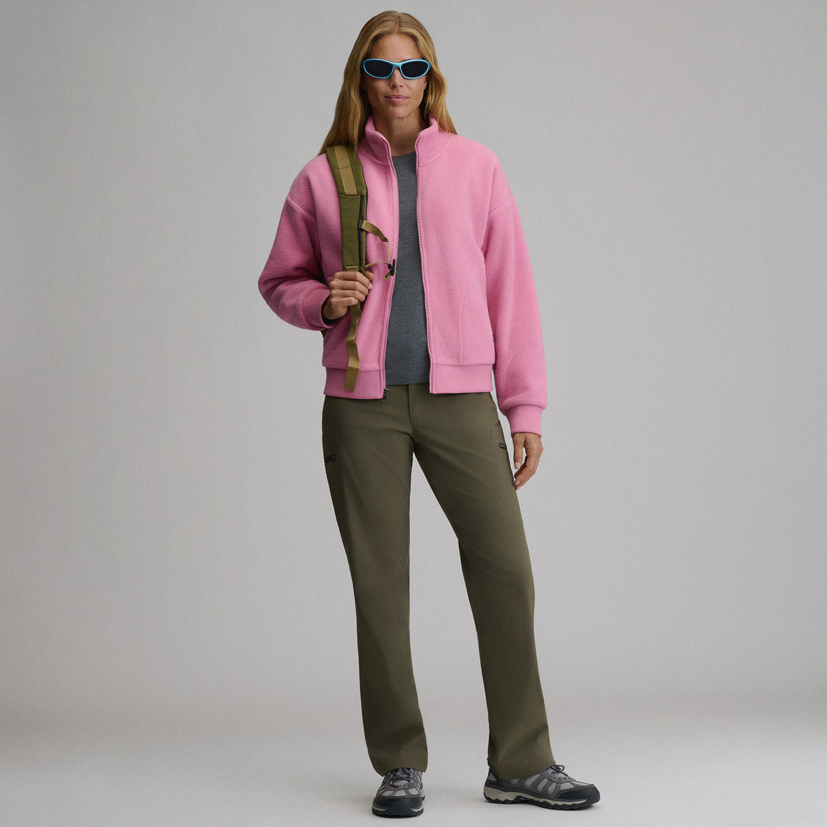 Women's Authentic Outdoor Full-Zip Fleece Mock Pullover-Blush-4
